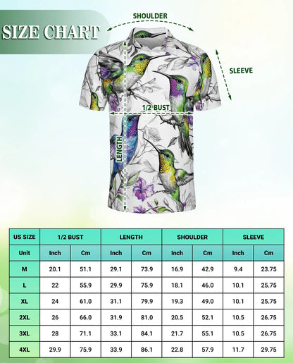 Colorful Hummingbird Floral 3D Polo Shirt for Men, Tropical Bird Nature Style | Azhawaiian