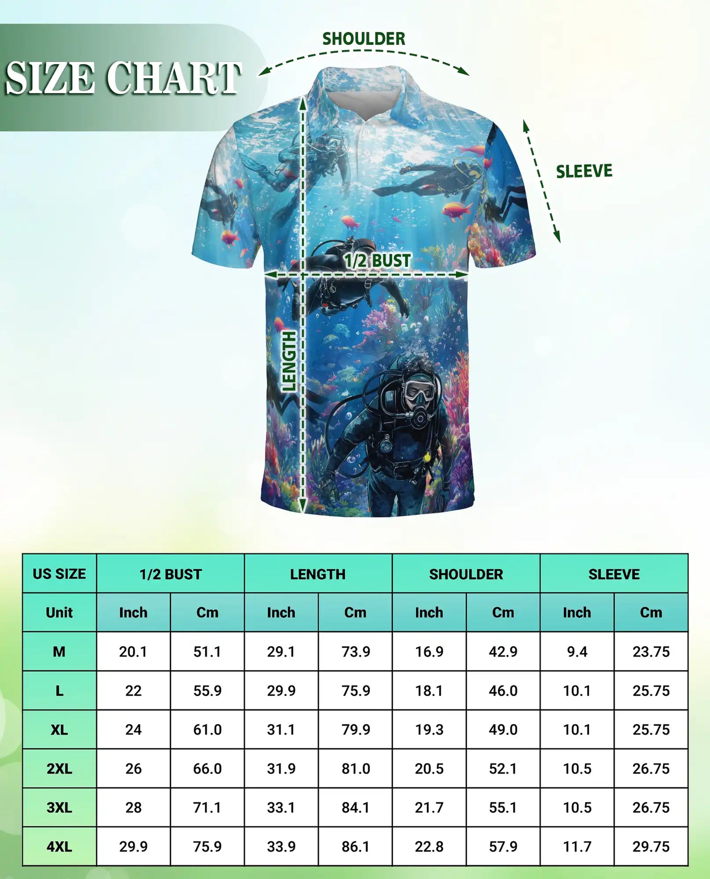 Scuba Diving Polo Shirt, Ocean Reef Print | Azhawaiian