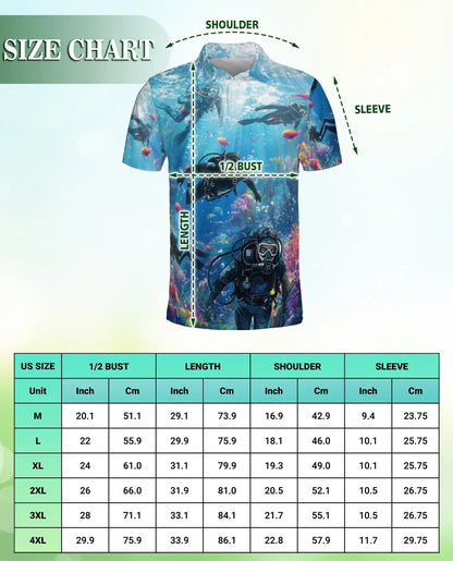 Scuba Diving Polo Shirt, Ocean Reef Print | Azhawaiian