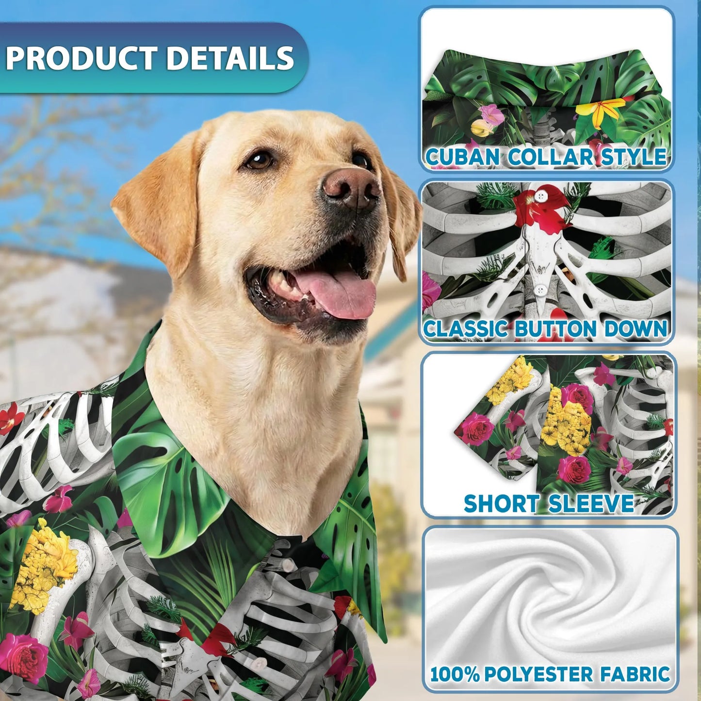 Skeleton Spooky Floral Tropical Beach Matching Dog Owner Hawaiian Shirts, Funny Pet Aloha Shirt for Beach Vacation - Azhawaiian