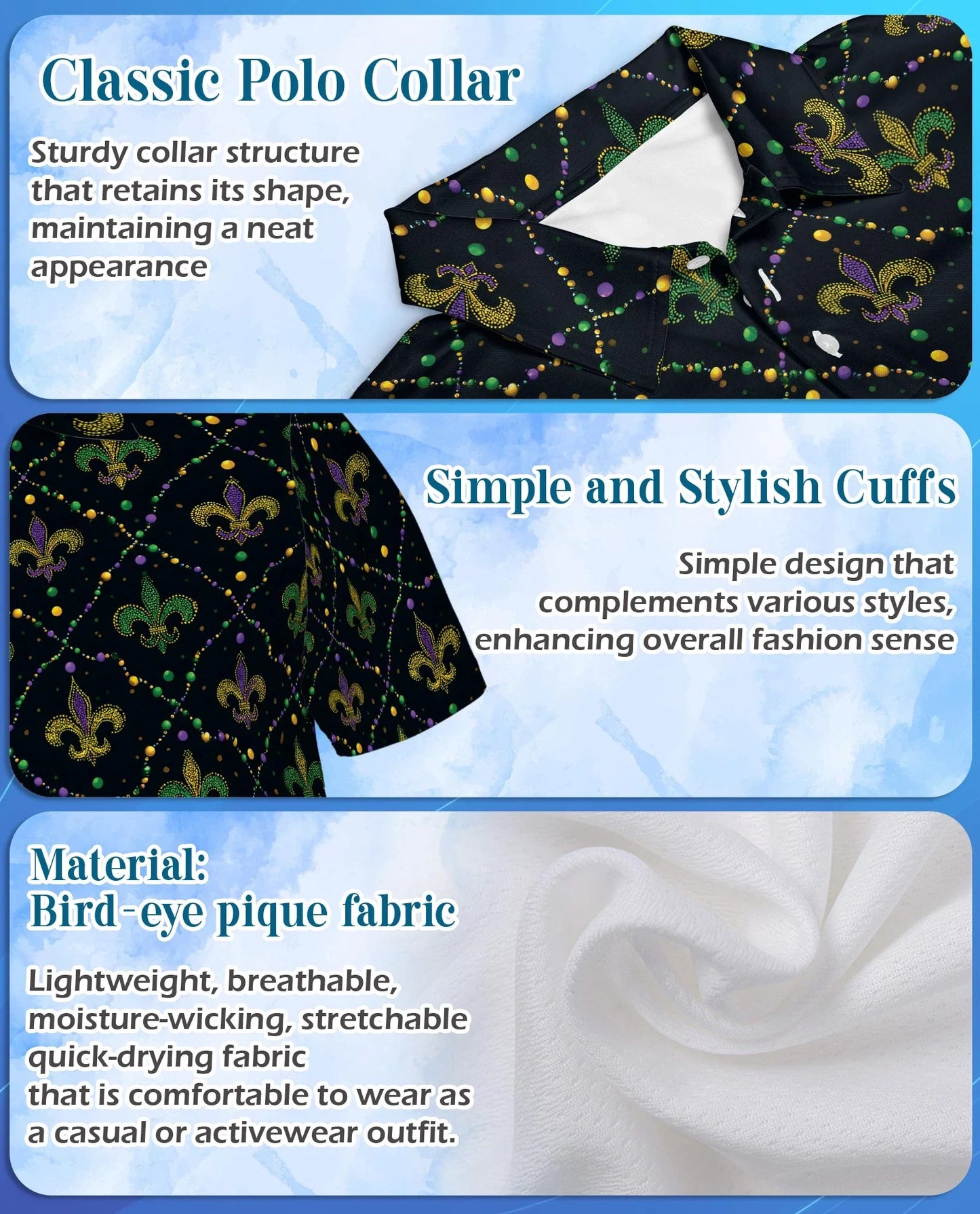 Mardi Gras Pattern Polo Shirt for Men, Carnival Festival Style | Azhawaiian