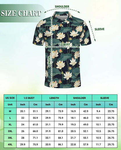 Lotus Flower Polo Shirt, Elegant Botanical Print | Azhawaiian