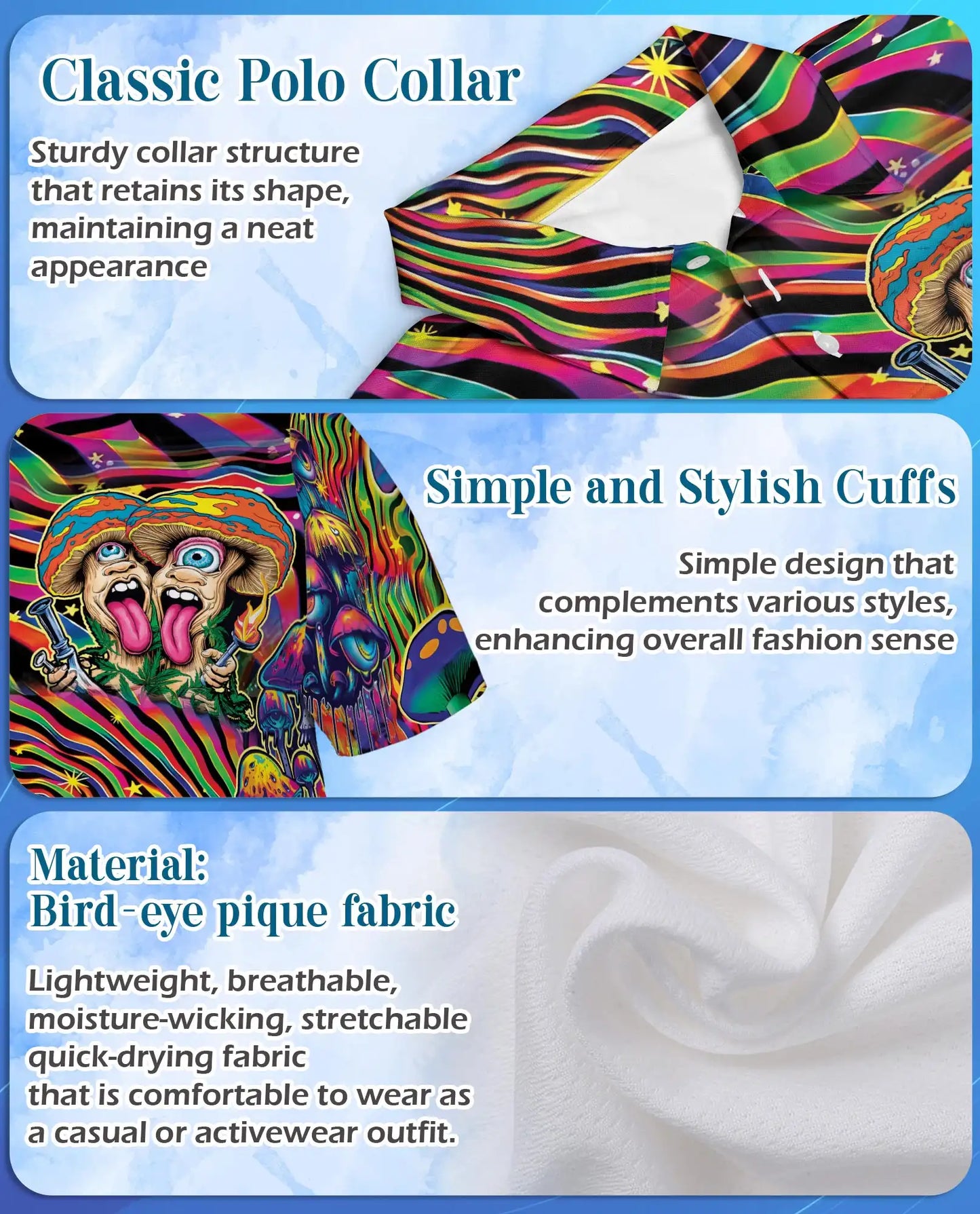 Psychedelic Mushroom Trippy Polo Shirt for Men, Colorful Psy Art | Azhawaiian