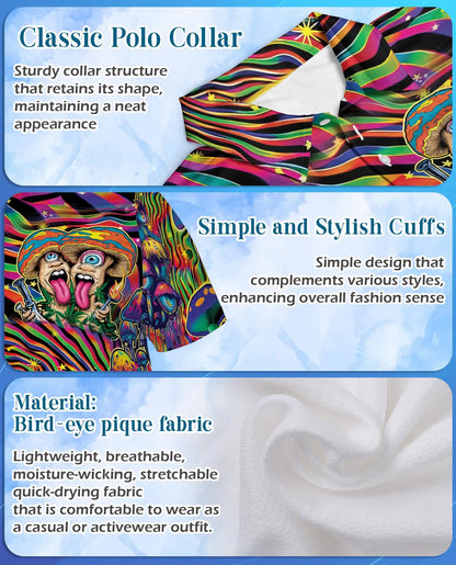Psychedelic Mushroom Trippy Polo Shirt for Men, Colorful Psy Art | Azhawaiian