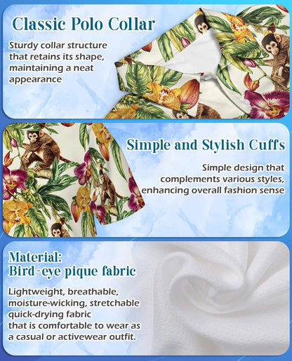 Tropical Monkey Polo Shirt for Men, Jungle Animal Summer Style | Azhawaiian