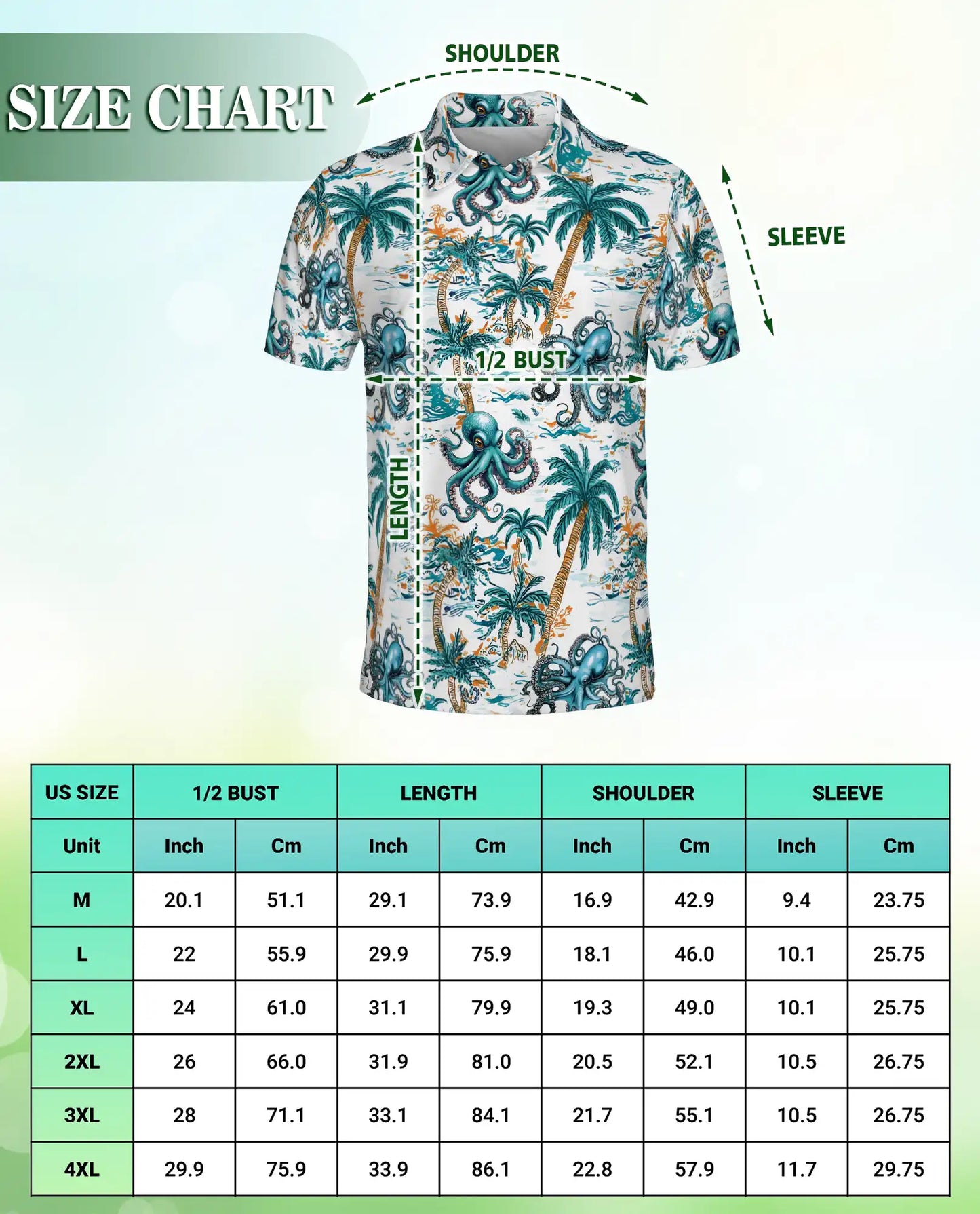 Tropical Octopus 3D Polo Shirt for Men, Ocean Palm Tree Beach Style | Azhawaiian