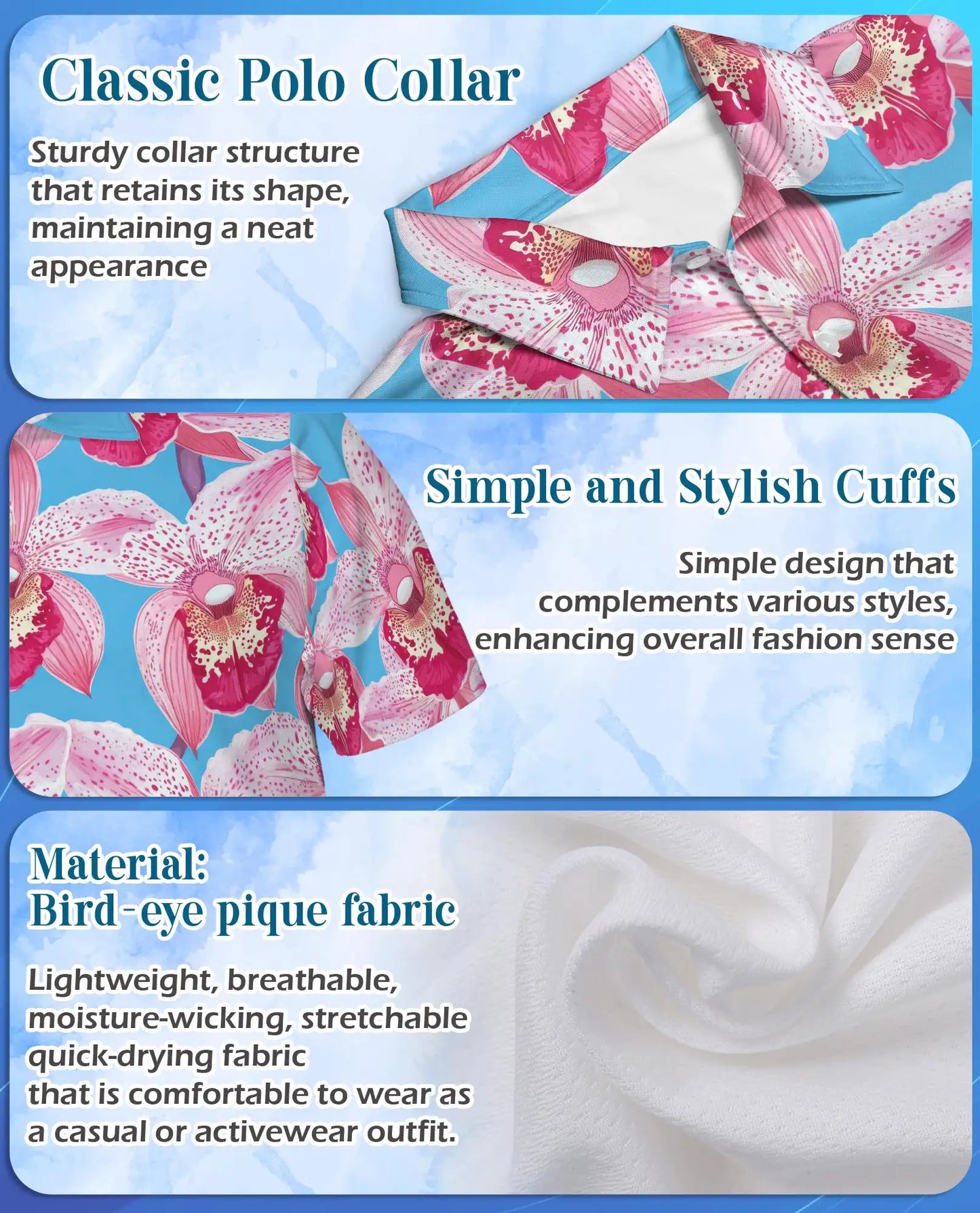 Pink Orchid Polo Shirt for Men, Tropical Floral Style | Azhawaiian