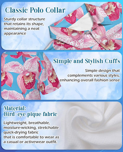 Pink Orchid Polo Shirt for Men, Tropical Floral Style | Azhawaiian