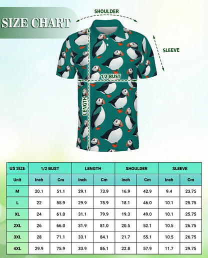 Cute Puffin Bird 3D Polo Shirt for Men, Coastal Seabird Tropical Style | Azhawaiian