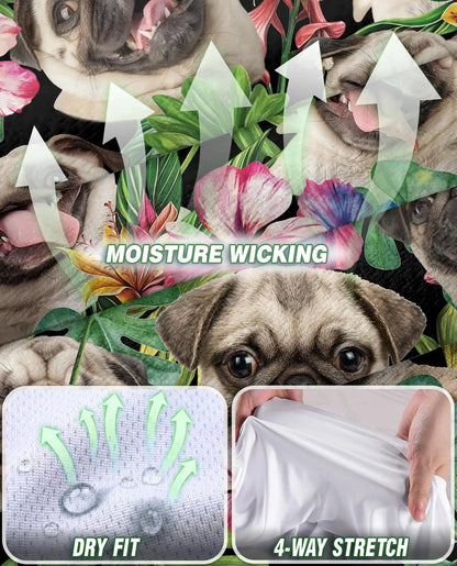 Tropical Pug Sleeveless Polo Shirt for Women, Cute Dog Summer Style