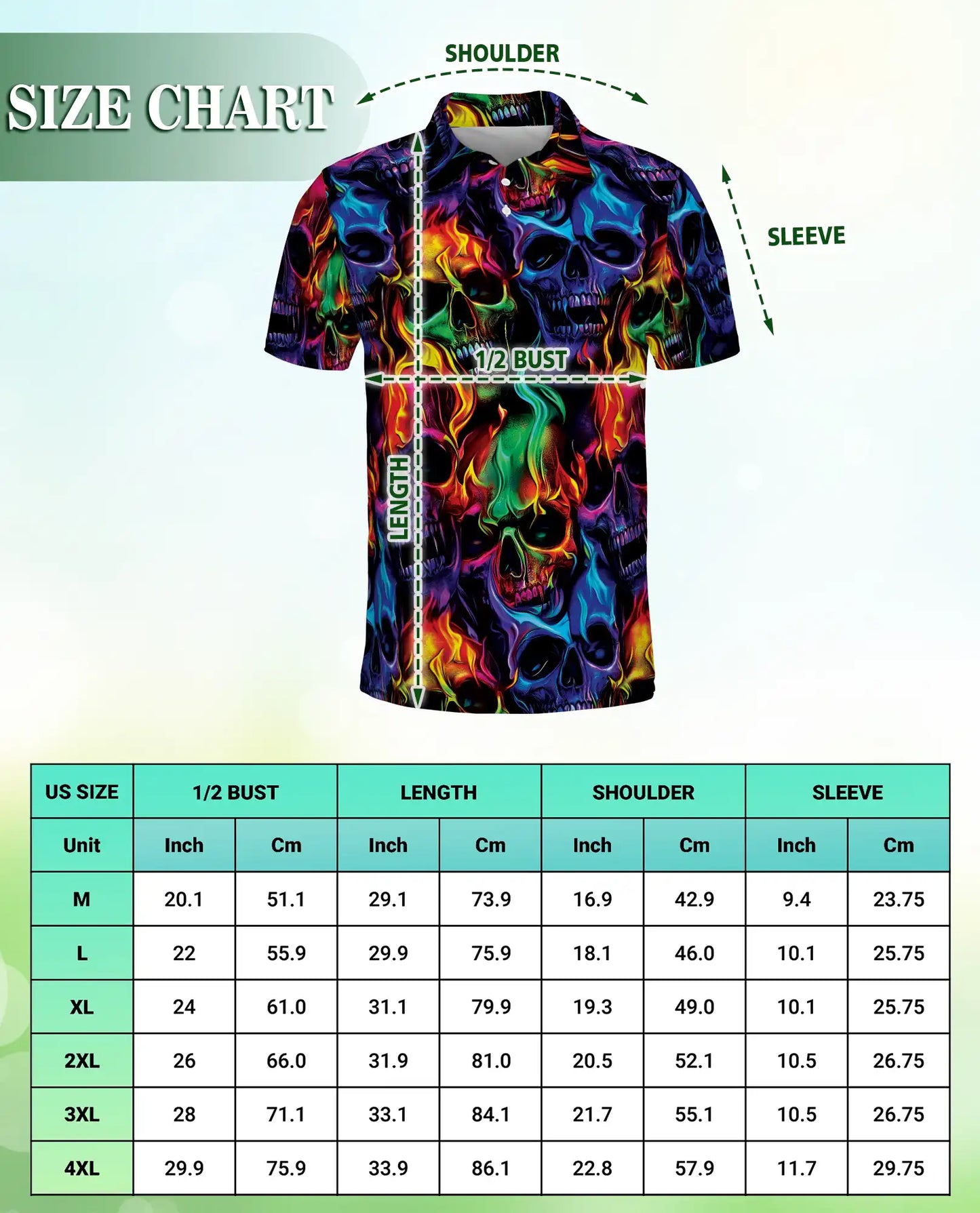 Flaming Skull Neon 3D Polo Shirt for Men | Azhawaiian