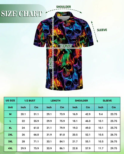 Flaming Skull Neon 3D Polo Shirt for Men | Azhawaiian