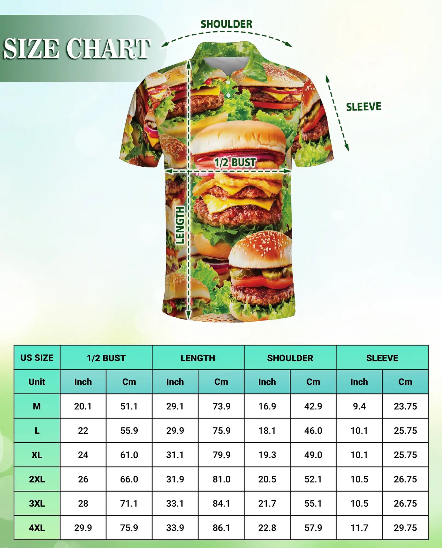 Funny Burger Food 3D Polo Shirt for Men, Fast Food Lover Style | Azhawaiian
