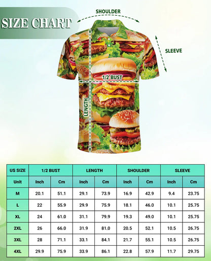 Funny Burger Food 3D Polo Shirt for Men, Fast Food Lover Style | Azhawaiian