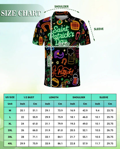 St Patrick’s Day Neon 3D Polo Shirt for Men, Funny Irish Party Style | Azhawaiian