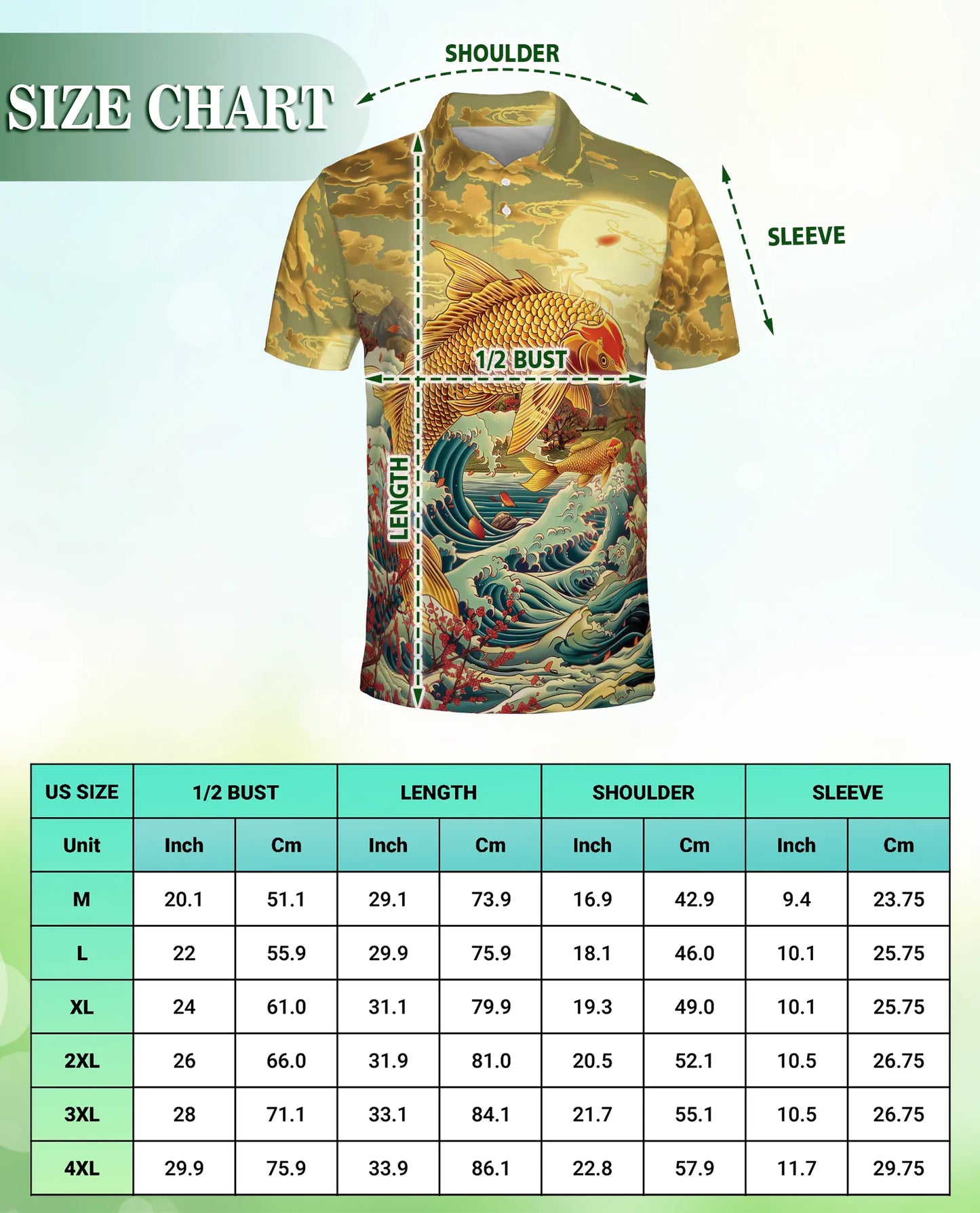 Golden Koi Fish 3D Polo Shirt for Men, Japanese Ocean Art Style | Azhawaiian