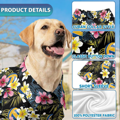 Volleyball Flower Matching Dog Owner Hawaiian Shirts, Funny Pet Aloha Shirt for Beach Vacation - Azhawaiian