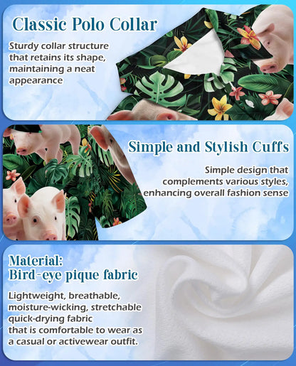Tropical Pig Polo Shirt, Farm Animal Island Style | Azhawaiian