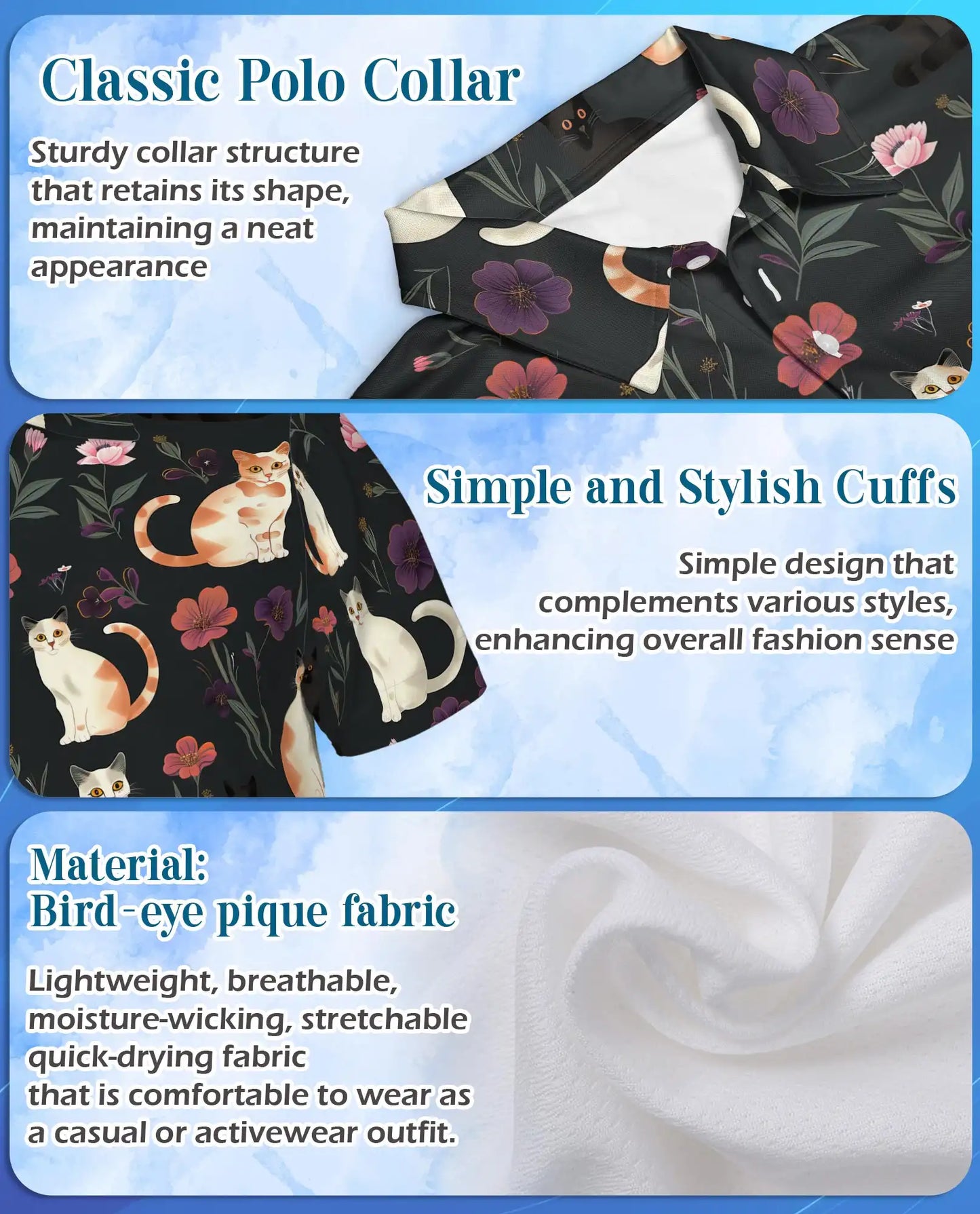Cat Floral Polo Shirt - Cute Kitty Garden Style | Azhawaiian