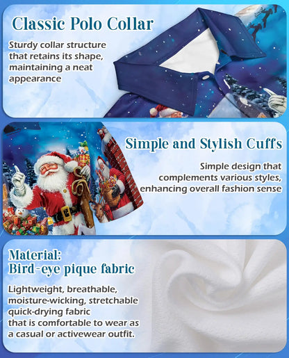 Santa Claus Christmas Village 3D Polo Shirt for Men, Festive Holiday Style | Azhawaiian