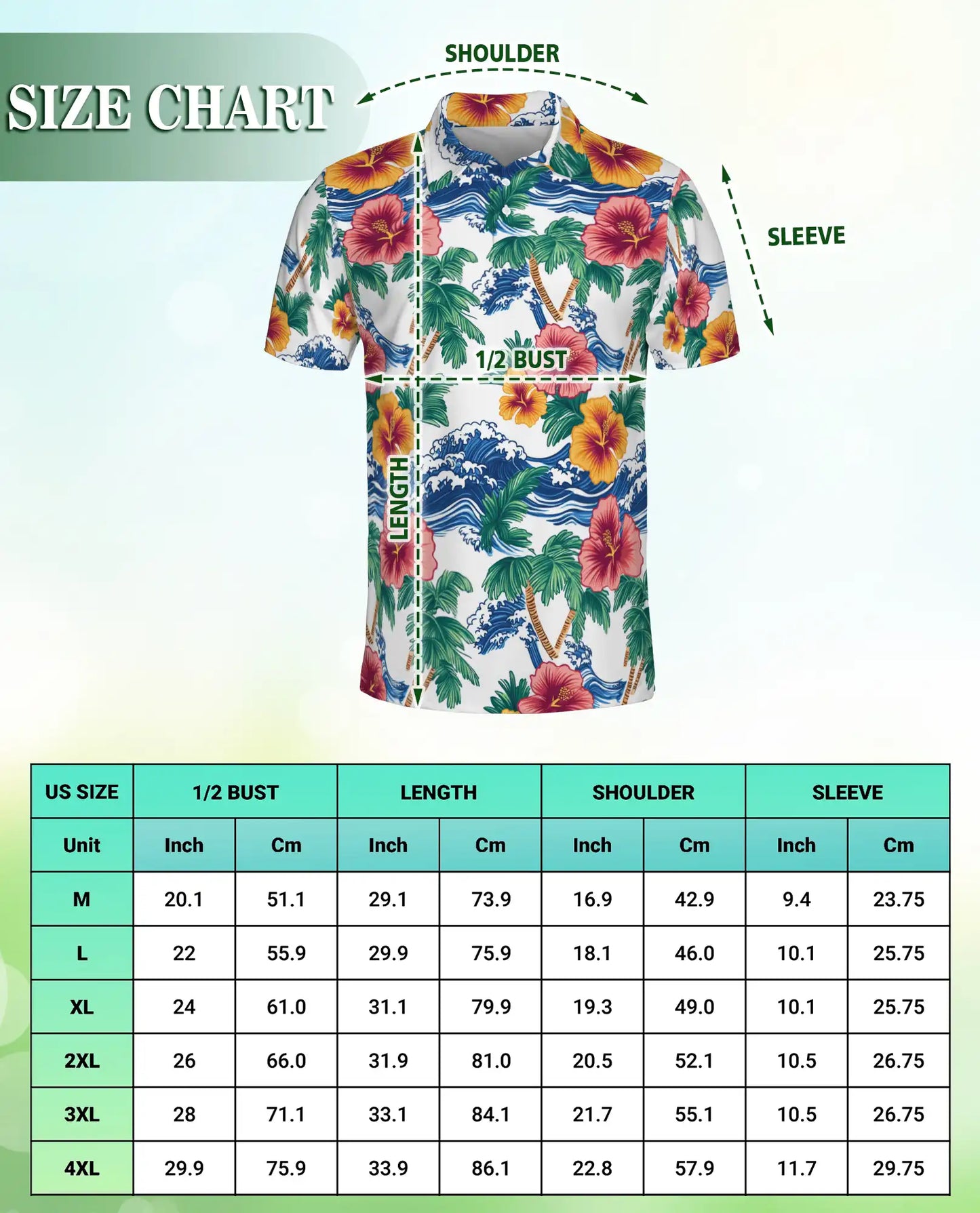 Hawaiian Polo Shirt, Palm Tree Wave Hibiscus Print | Azhawaiian