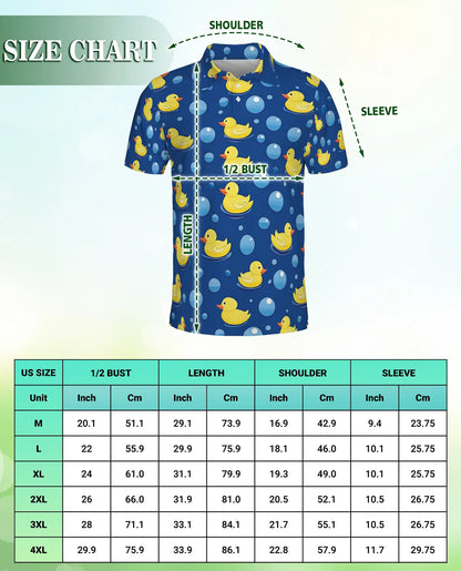 Cute Rubber Duck Bubble 3D Polo Shirt for Men, Fun Cartoon Bath Style | Azhawaiian