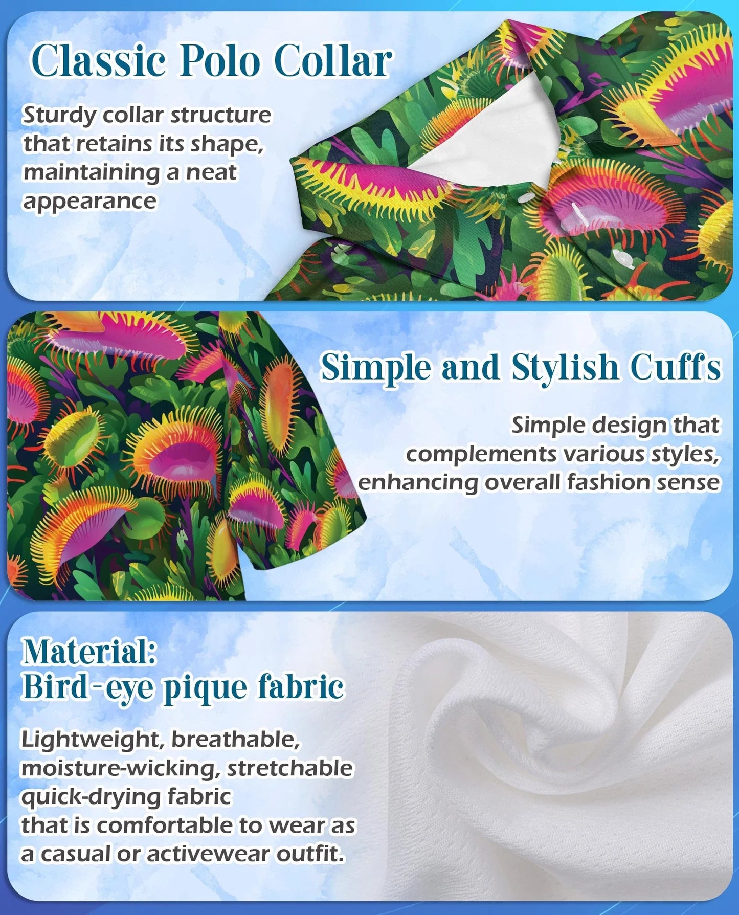 Venus Flytrap Polo Shirt for Men, Carnivorous Plant Art | Azhawaiian