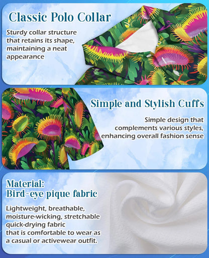 Venus Flytrap Polo Shirt for Men, Carnivorous Plant Art | Azhawaiian