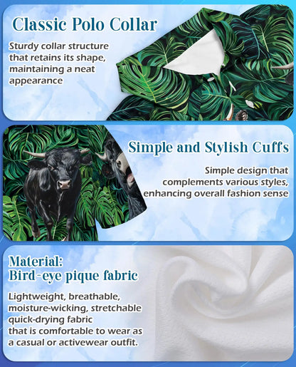 Black Angus Cattle Polo Shirt - Tropical Ranch Farm Style | Azhawaiian