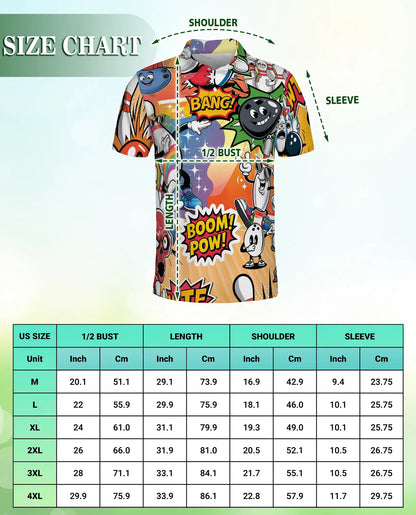 Funny Bowling 3D Polo Shirt for Men, Cartoon Comic Bowling Style | Azhawaiian