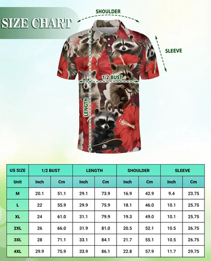 Raccoon Floral 3D Polo Shirt for Men, Funny Animal Hibiscus Style | Azhawaiian