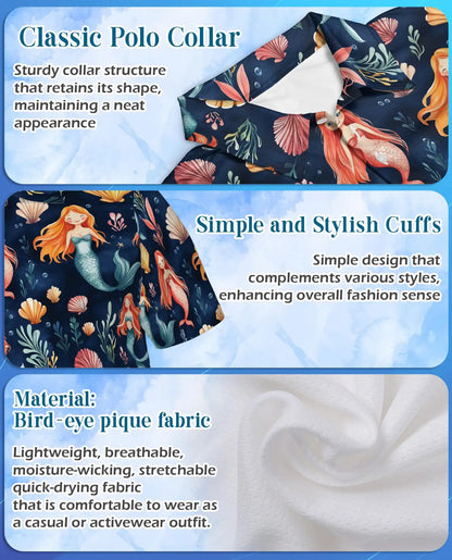 Cute Mermaid Polo Shirt - Ocean Seashell Fantasy Pattern | Azhawaiian