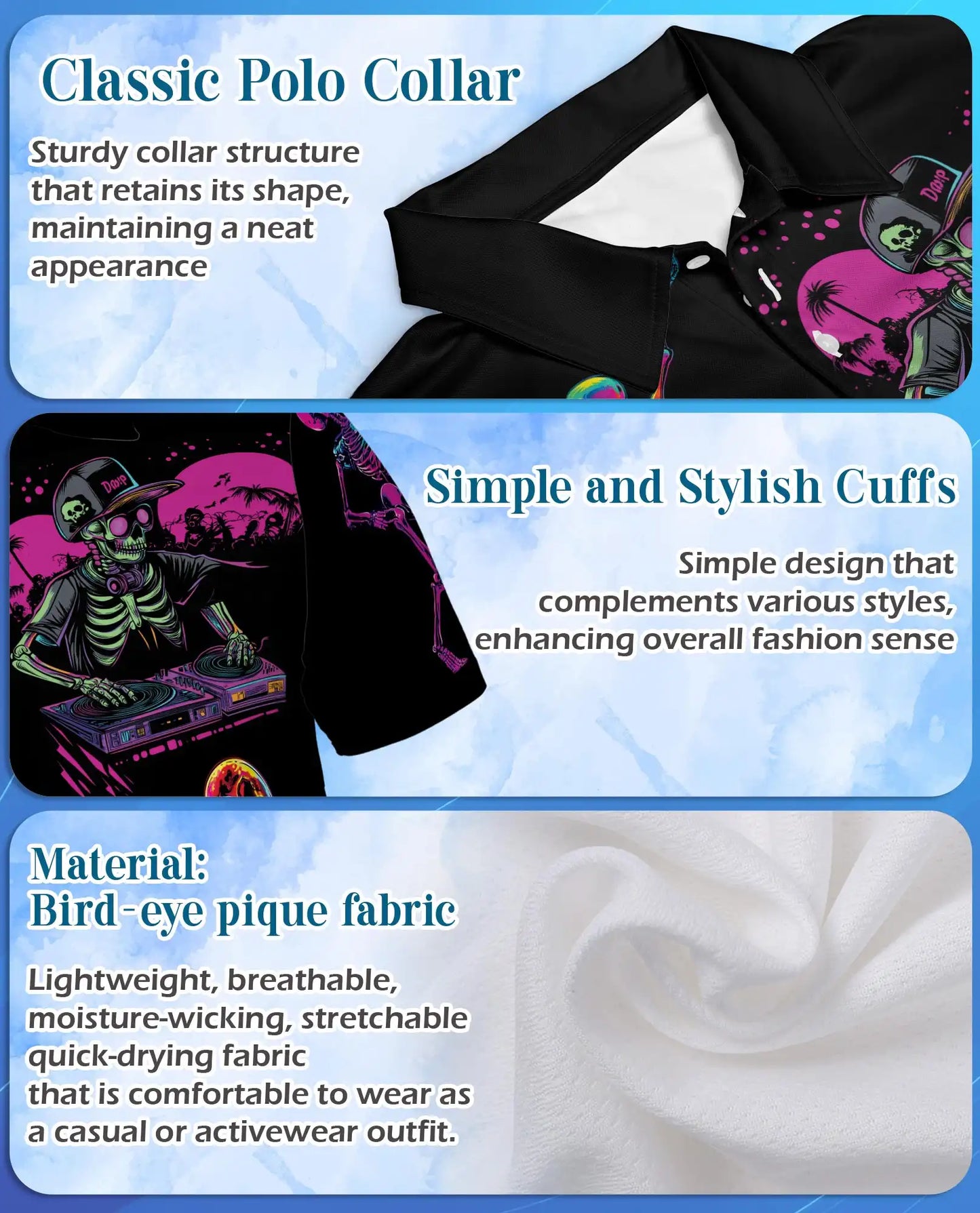 Neon Skeleton Polo Shirt - Retro Music Festival Style | Azhawaiian