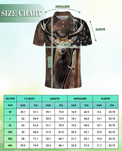 Deer Hunting Polo Shirt, American Flag Buck Print | Azhawaiian