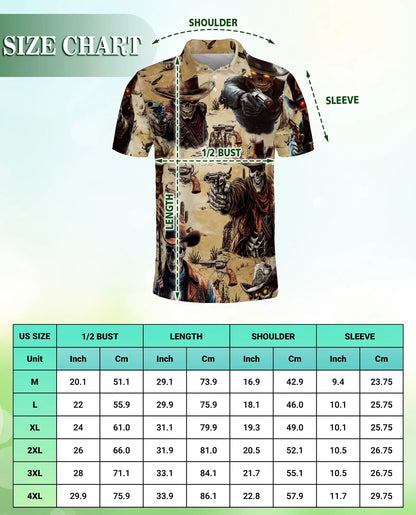 Skeleton Cowboy Gunslinger Polo Shirt Wild West Skull Western Outlaw Design | Azhawaiian