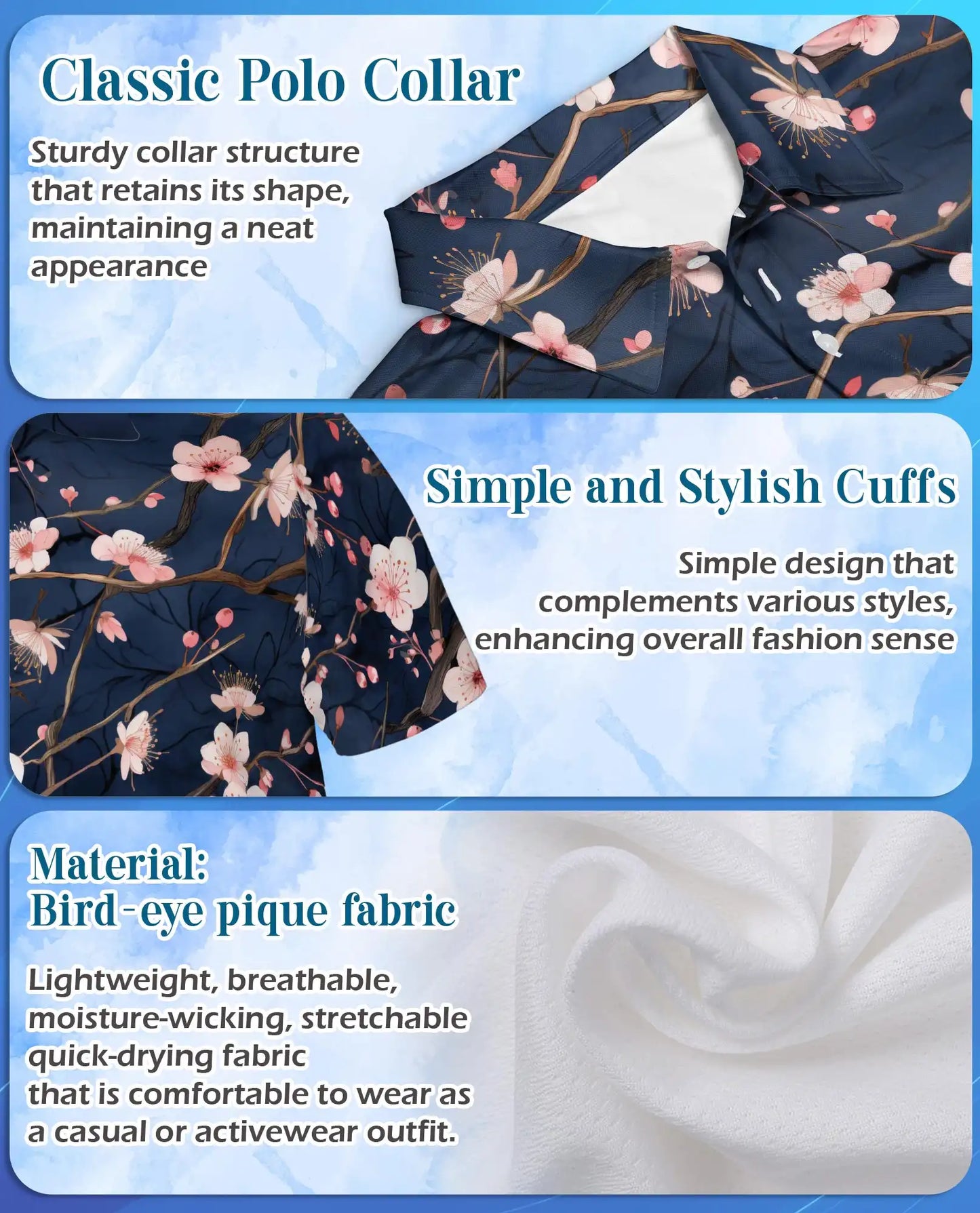 Cherry Blossom Branch Polo Shirt for Men, Spring Floral Style | Azhawaiian