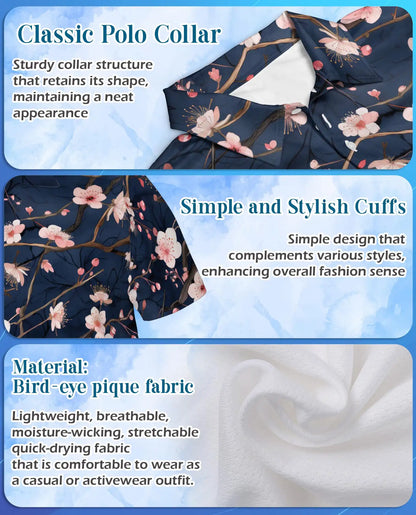 Cherry Blossom Branch Polo Shirt for Men, Spring Floral Style | Azhawaiian