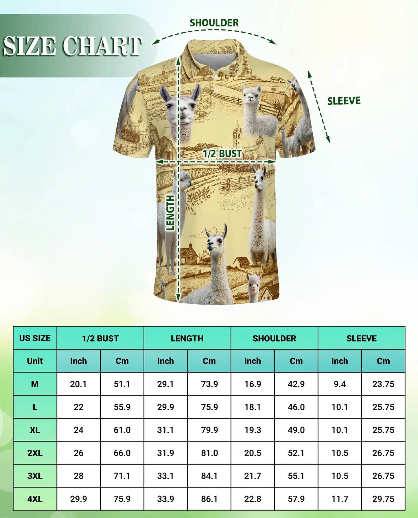 Cute Alpaca Farm 3D Polo Shirt for Men, Rustic Country Animal Style | Azhawaiian