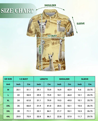 Cute Alpaca Farm 3D Polo Shirt for Men, Rustic Country Animal Style | Azhawaiian