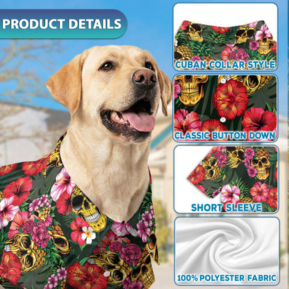 Pineapple Skull Hibiscus Matching Dog Owner Hawaiian Shirts, Funny Pet Aloha Shirt for Beach Vacation - Azhawaiian