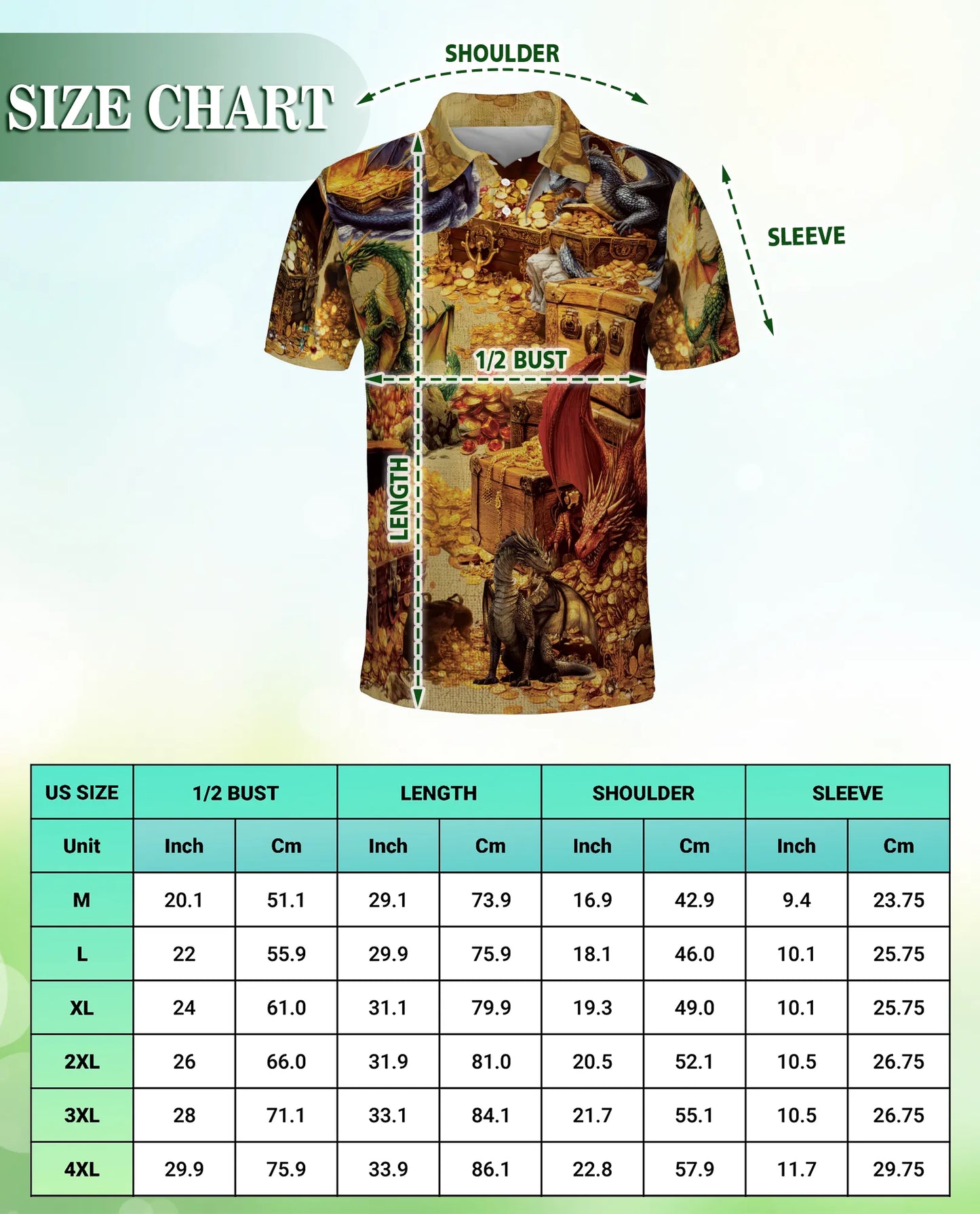 Dragon Treasure 3D Polo Shirt for Men, Fantasy Gold Hoard Style | Azhawaiian