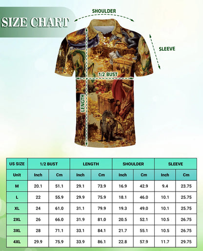 Dragon Treasure 3D Polo Shirt for Men, Fantasy Gold Hoard Style | Azhawaiian