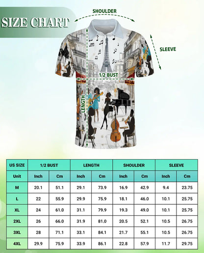 Paris Jazz Music 3D Polo Shirt for Men, Eiffel Tower Artistic Style | Azhawaiian