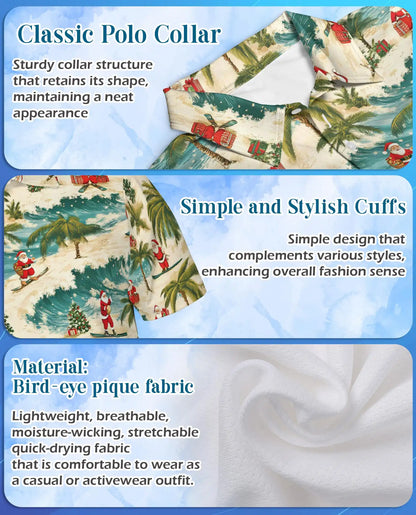 Tropical Christmas Polo Shirt, Santa Surfing Beach Print | Azhawaiian