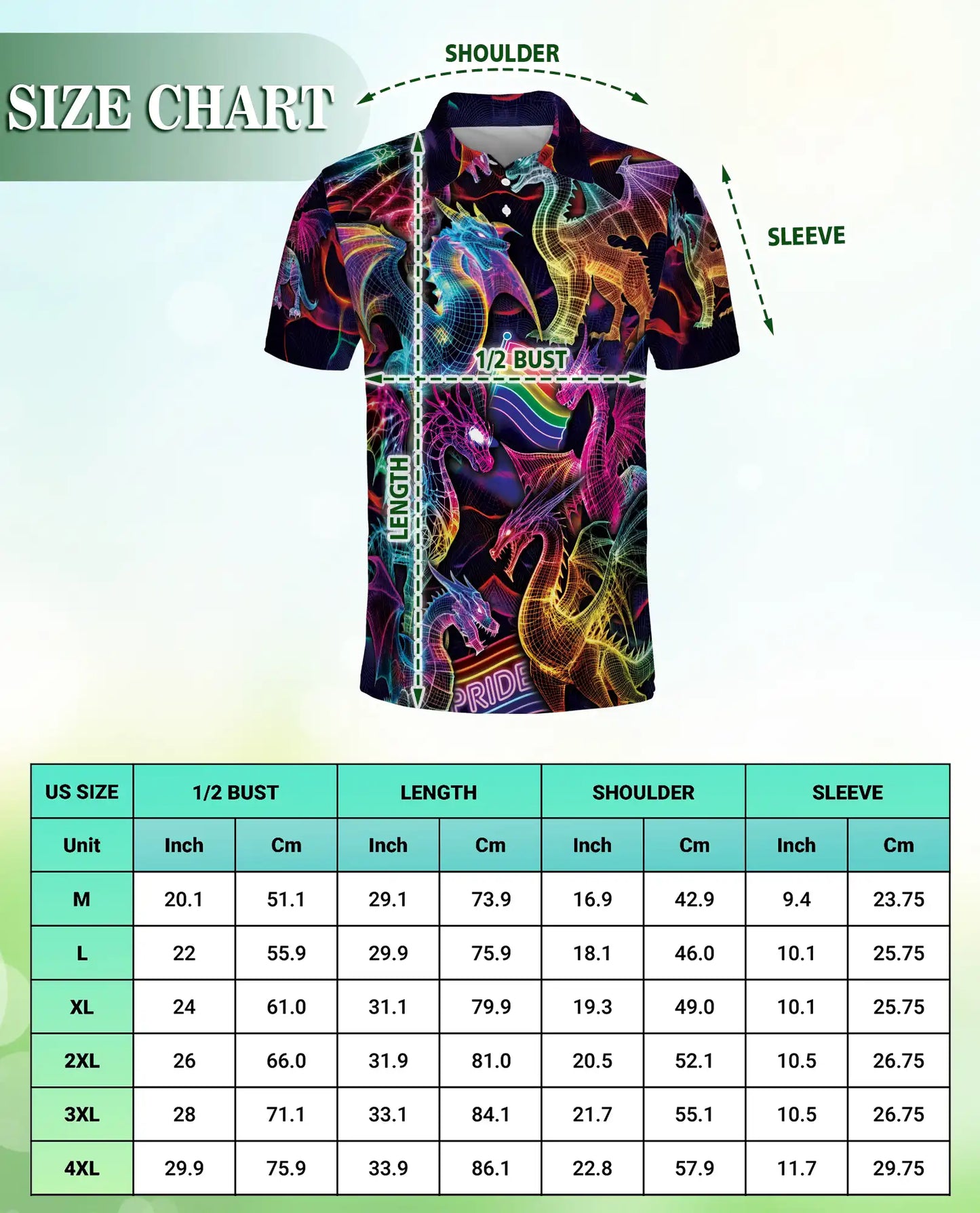 Pride Rainbow Dragon Polo Shirt for Men-Neon Fantasy Dragon Shirt | Azhawaiian