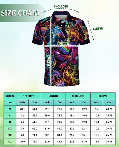 Pride Rainbow Dragon Polo Shirt for Men-Neon Fantasy Dragon Shirt | Azhawaiian