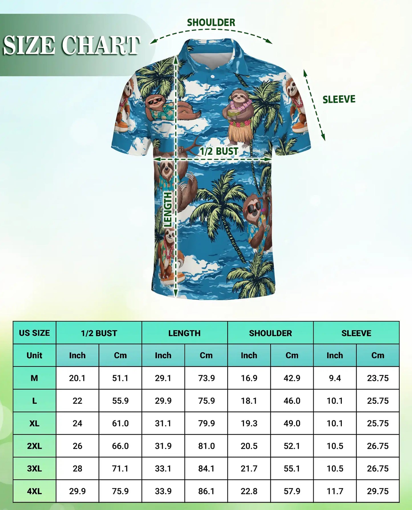 Sloth Tropical 3D Polo Shirt for Men, Funny Beach Animal Style | Azhawaiian