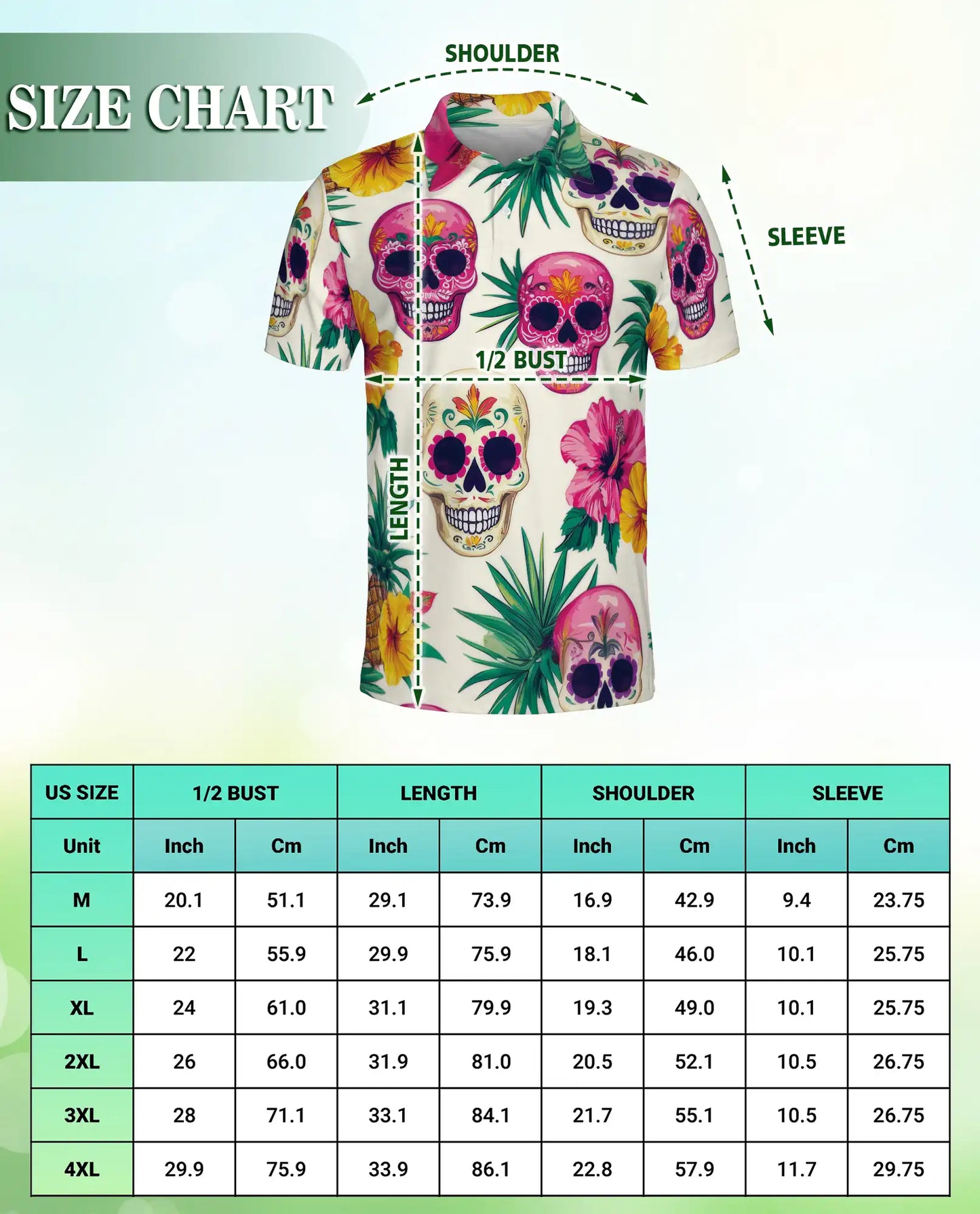Sugar Skull Polo Shirt, Tropical Floral Print | Azhawaiian