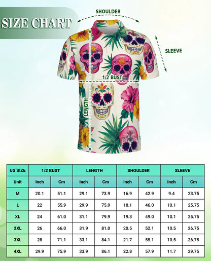Sugar Skull Polo Shirt, Tropical Floral Print | Azhawaiian