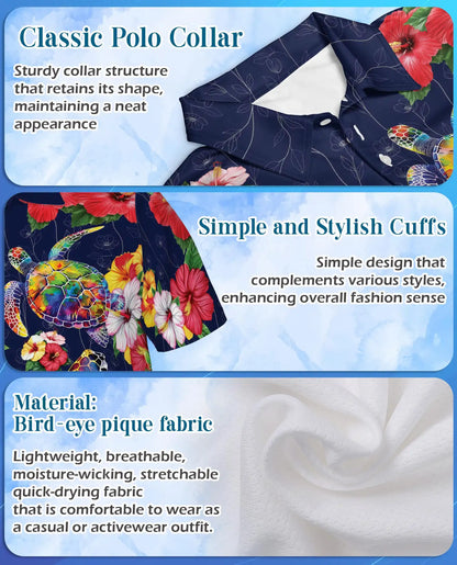 Colorful Sea Turtle Tropical Polo Shirt for Men, Ocean Reef Print | Azhawaiian